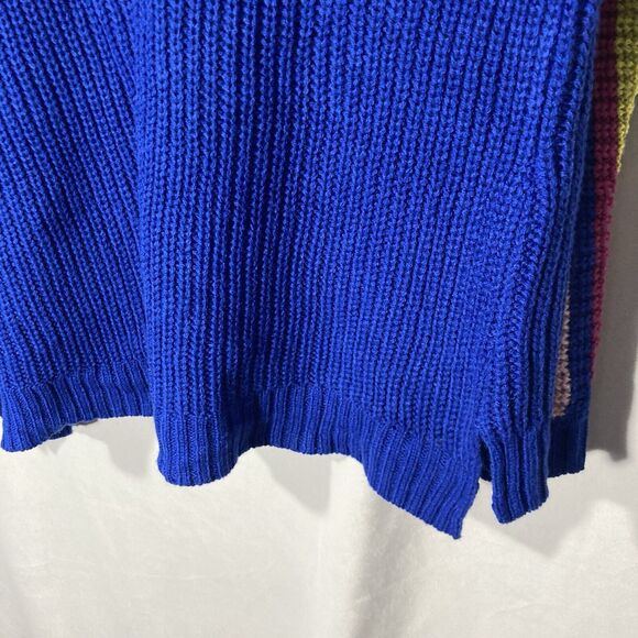 TRUE CRAFT white blue multicolor stripe color block crew neck pullover sweater M - Picture 9 of 11